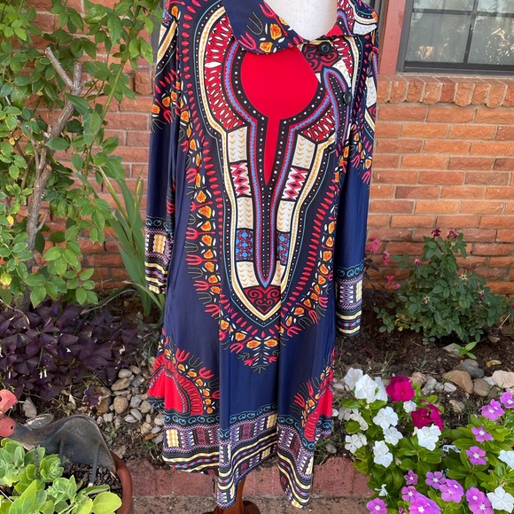 R & B Collections • Boho • Red/Blue • Geometric Design • Dress • Size X-Large - Picture 4 of 12
